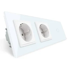 2 gniazda 230V 16A z włącznikiem dotykowym pojedynczym i panelem szklanym w kolorze białym (VL-C701GG-61) LIVOLO