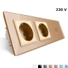2 gniazda 230V 16A z włącznikiem dotykowym pojedynczym i panelem szklanym w kolorze złotym (VL-C701GG-63) LIVOLO