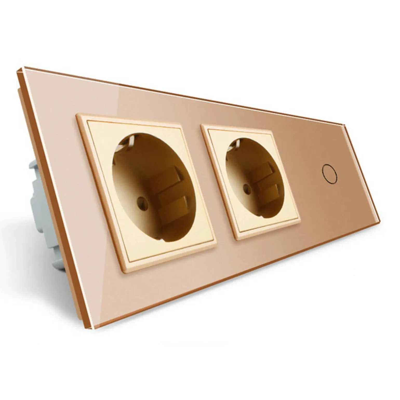 2 gniazda 230V 16A z włącznikiem dotykowym pojedynczym i panelem szklanym w kolorze złotym (VL-C701GG-63) LIVOLO