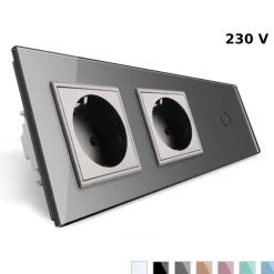 2 gniazda 230V 16A z włącznikiem dotykowym pojedynczym i panelem szklanym w kolorze srebrnym (VL-C701GG-64) LIVOLO