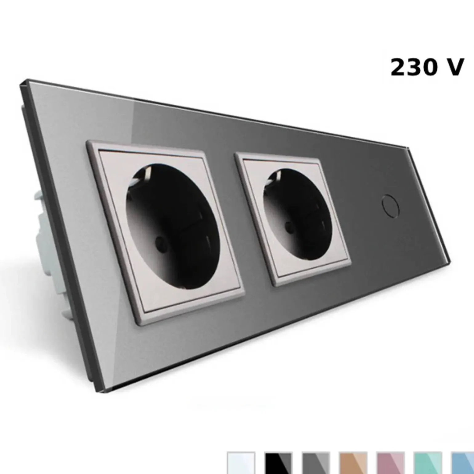 2 gniazda 230V 16A z włącznikiem dotykowym pojedynczym i panelem szklanym w kolorze srebrnym (VL-C701GG-64) LIVOLO