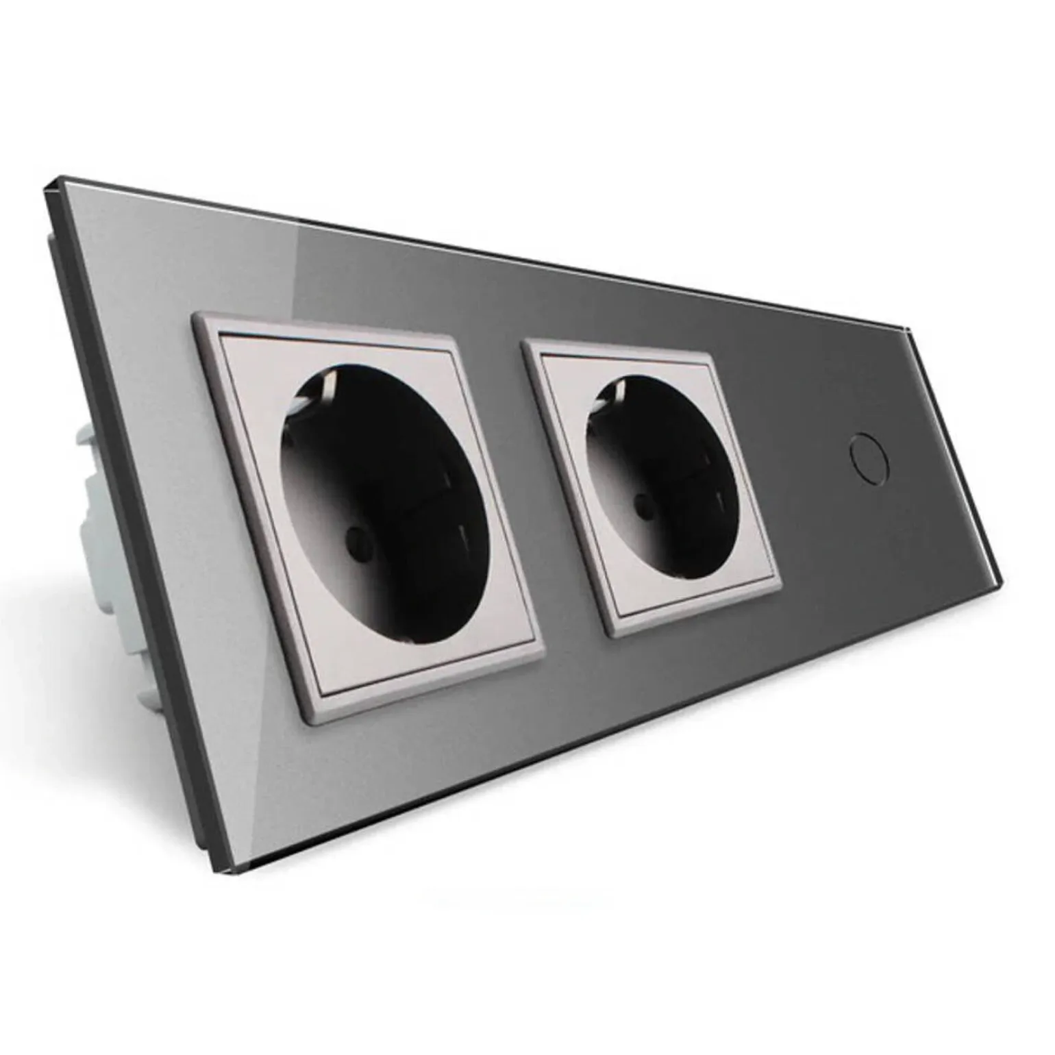 2 gniazda 230V 16A z włącznikiem dotykowym pojedynczym i panelem szklanym w kolorze srebrnym (VL-C701GG-64) LIVOLO