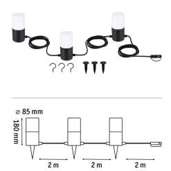 Łańcuch świetlny Plug & Shine TUBS 3x2W 3000K E14 IP44 24V antracyt / aluminium (PL94761) - PAULMANN