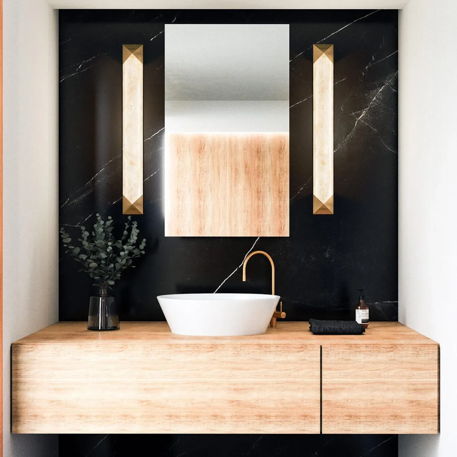 Alabastrowy duży kinkiet LED Caesar - Vintage mosiądz (QN-CAESAR-W-L-VBS-AR) - Quintiesse