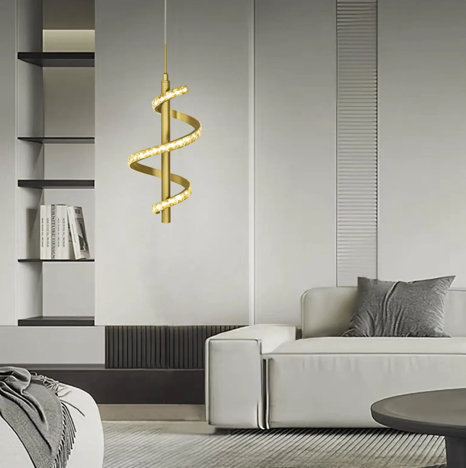 CLARET Spiralna lampa wisząca pojedyncza z dekoracyjnymi kryształami i trzystopniowym ściemniaczem typu "klik" (6209-0115) - Aviano Lighting