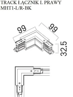 Łącznik "L" DOBAC TRACK prawy czarny (MHT1-L/R-BK) - Maxlight