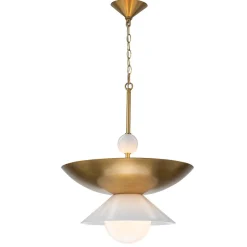 Duża lampa wisząca Saucer - 4 źródła światła - Postarzany mosiądz (QN-SAUCER-4P-L-AB-OPAL) - Quintiesse