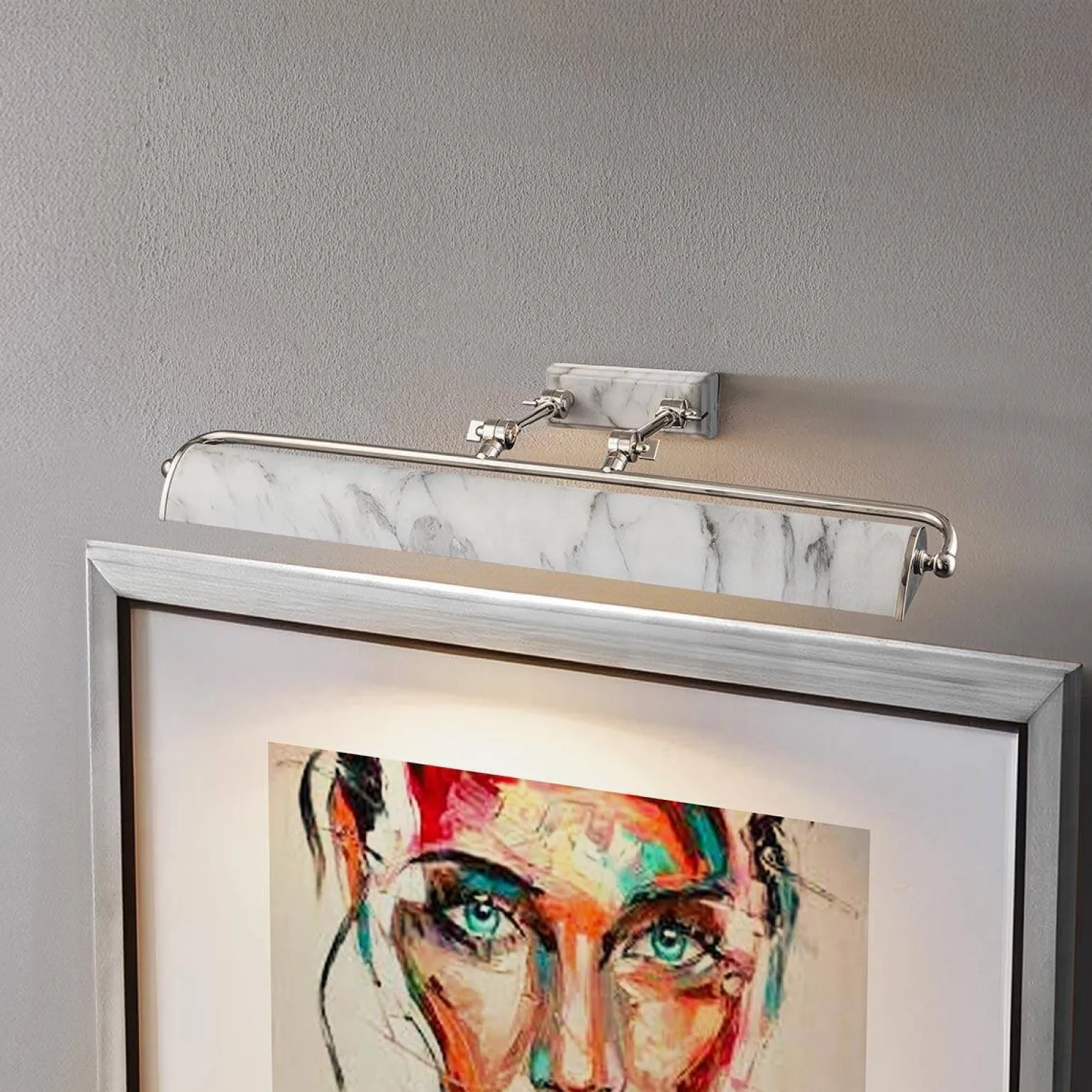 Duża obrazówka Winchfield - 4 źródła światła - Postarzany mosiądz & Biały marmur (WINCHFIELD-PLL-PN-WM) - Elstead Lighting