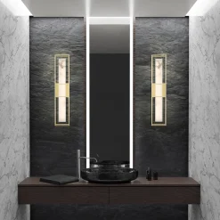 Duży kinkiet do przedpokoju Blakley z alabastrowym kloszem Szczotkowane złoto (QN-BLAKLEY-L-BG) - Quintiesse