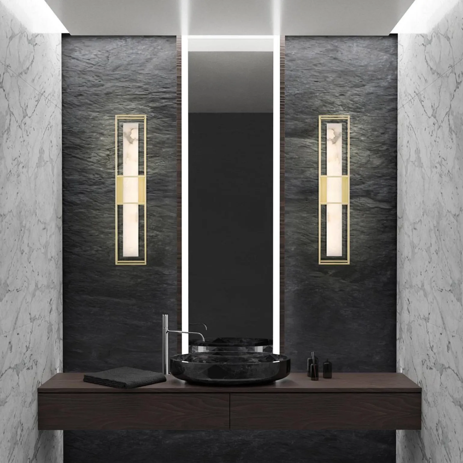 Duży kinkiet do przedpokoju Blakley z alabastrowym kloszem Szczotkowane złoto (QN-BLAKLEY-L-BG) - Quintiesse