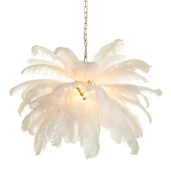 Ekskluzywna lampa wisząca z piórami EMU pióra białe 100 cm (ST-DN127 white) - Step into Design