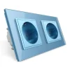 Gniazdo podwójne elektryczne 16A z niebieskim panelem szklanym (VL-W02G-69) LIVOLO