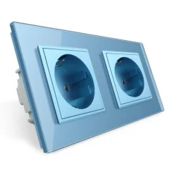 Gniazdo podwójne elektryczne 16A z niebieskim panelem szklanym (VL-W02G-69) LIVOLO