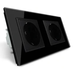 Gniazdo podwójne elektryczne 16A z czarnym panelem szklanym (VL-W02G-62) LIVOLO