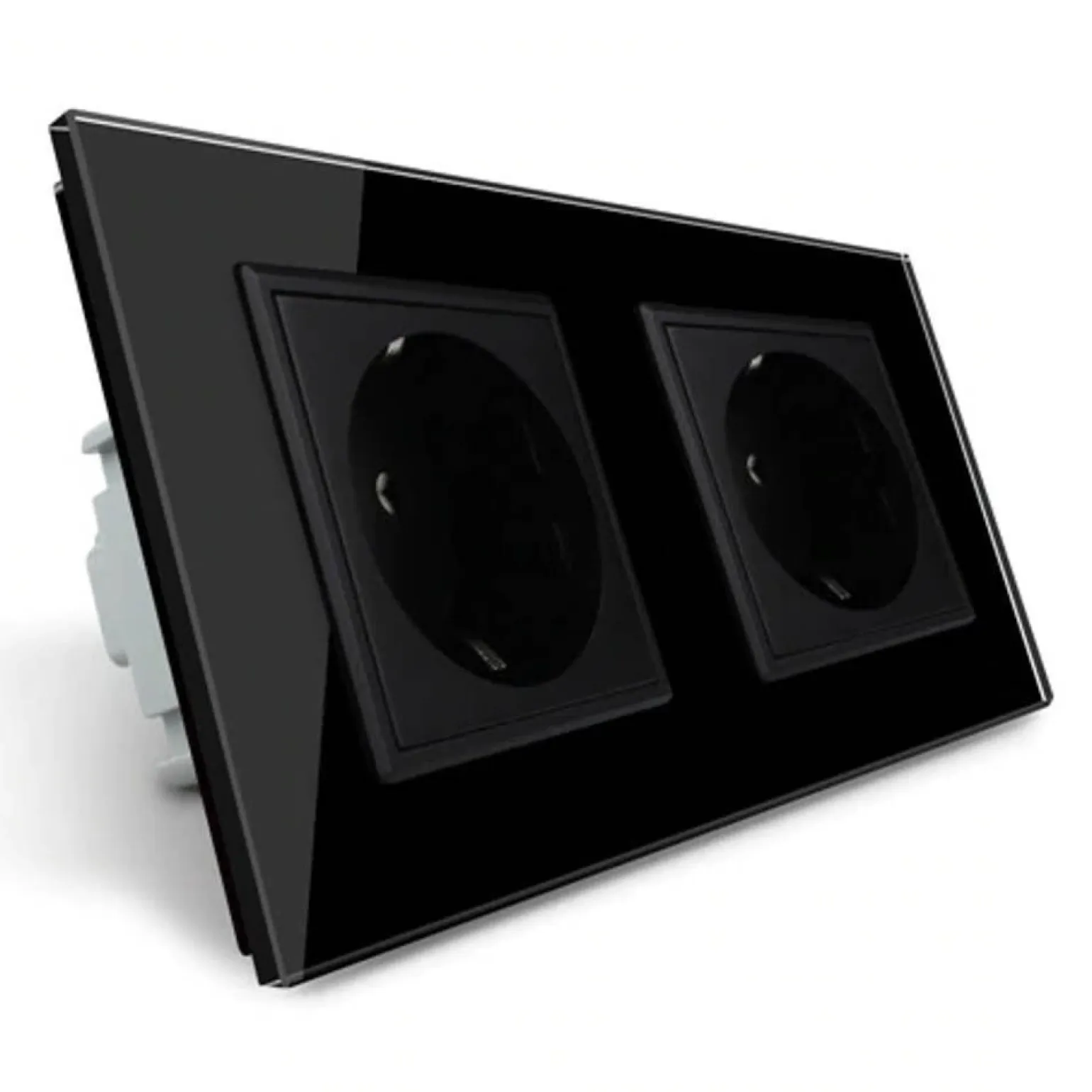 Gniazdo podwójne elektryczne 16A z czarnym panelem szklanym (VL-W02G-62) LIVOLO