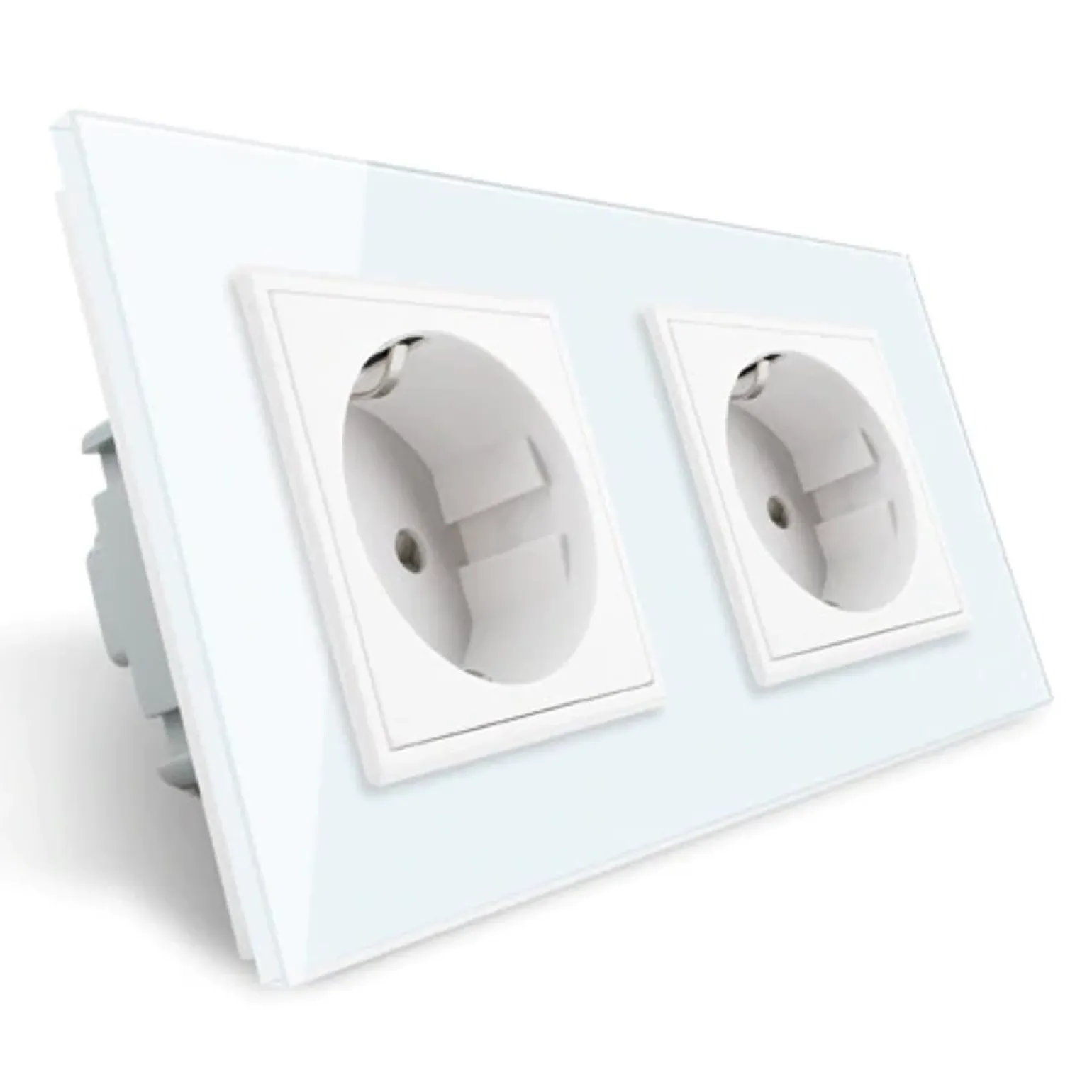 Gniazdo podwójne elektryczne 16A z białym panelem szklanym (VL-W02G-61) LIVOLO