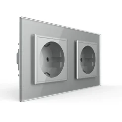 Gniazdo podwójne elektryczne 16A z srebrnym panelem szklanym (VL-W02G-64) LIVOLO