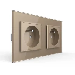 Gniazdo podwójne z bolcem 2 x 230V 16A ze złotym panelem szklanym (VL-W02FR-63) LIVOLO