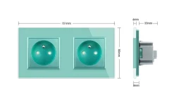 Gniazdo podwójne z bolcem 2 x 230V 16A z niebieskim panelem szklanym (VL-W02FR-69) LIVOLO