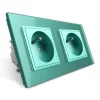 Gniazdo podwójne z bolcem 2 x 230V 16A z zielonym panelem szklanym (VL-W02FR-68) LIVOLO