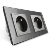 Gniazdo podwójne z bolcem 2 x 230V 16A ze srebrnym panelem szklanym (VL-W02FR-64) LIVOLO