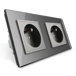 Gniazdo podwójne z bolcem 2 x 230V 16A ze srebrnym panelem szklanym (VL-W02FR-64) LIVOLO