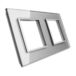 Gniazdo podwójne z bolcem 2 x 230V 16A ze srebrnym panelem szklanym (VL-W02FR-64) LIVOLO