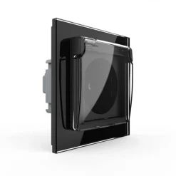 Gniazdo 230V 16A z czarnym panelem szklanym i nakładką bryzgoszczelną (VL-W01EUNW-62) LIVOLO
