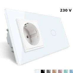 Gniazdo 230V 16A z włącznikiem dotykowym pojedynczym z ramką szklaną Białą (VL-C701EU-61) LIVOLO
