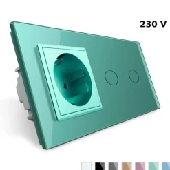 Gniazdo 230V 16A z włącznikiem dotykowym podwójnym z ramką szklaną Zieloną (VL-C702EU-68) LIVOLO