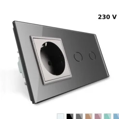 Gniazdo 230V 16A z włącznikiem dotykowym podwójnym z ramką szklaną Srebrną (VL-C702EU-64) LIVOLO