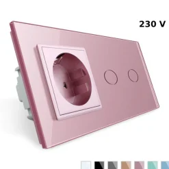 Gniazdo 230V 16A z włącznikiem dotykowym podwójnym z ramką szklaną Różową (VL-C702EU-67) LIVOLO