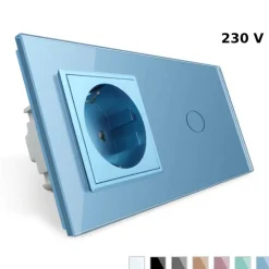 Gniazdo 230V 16A z włącznikiem dotykowym pojedynczym z ramką szklaną niebieską (VL-C701EU-69) LIVOLO