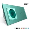 Gniazdo 230V 16A z włącznikiem dotykowym pojedynczym z ramką szklaną zieloną (VL-C701EU-68) LIVOLO