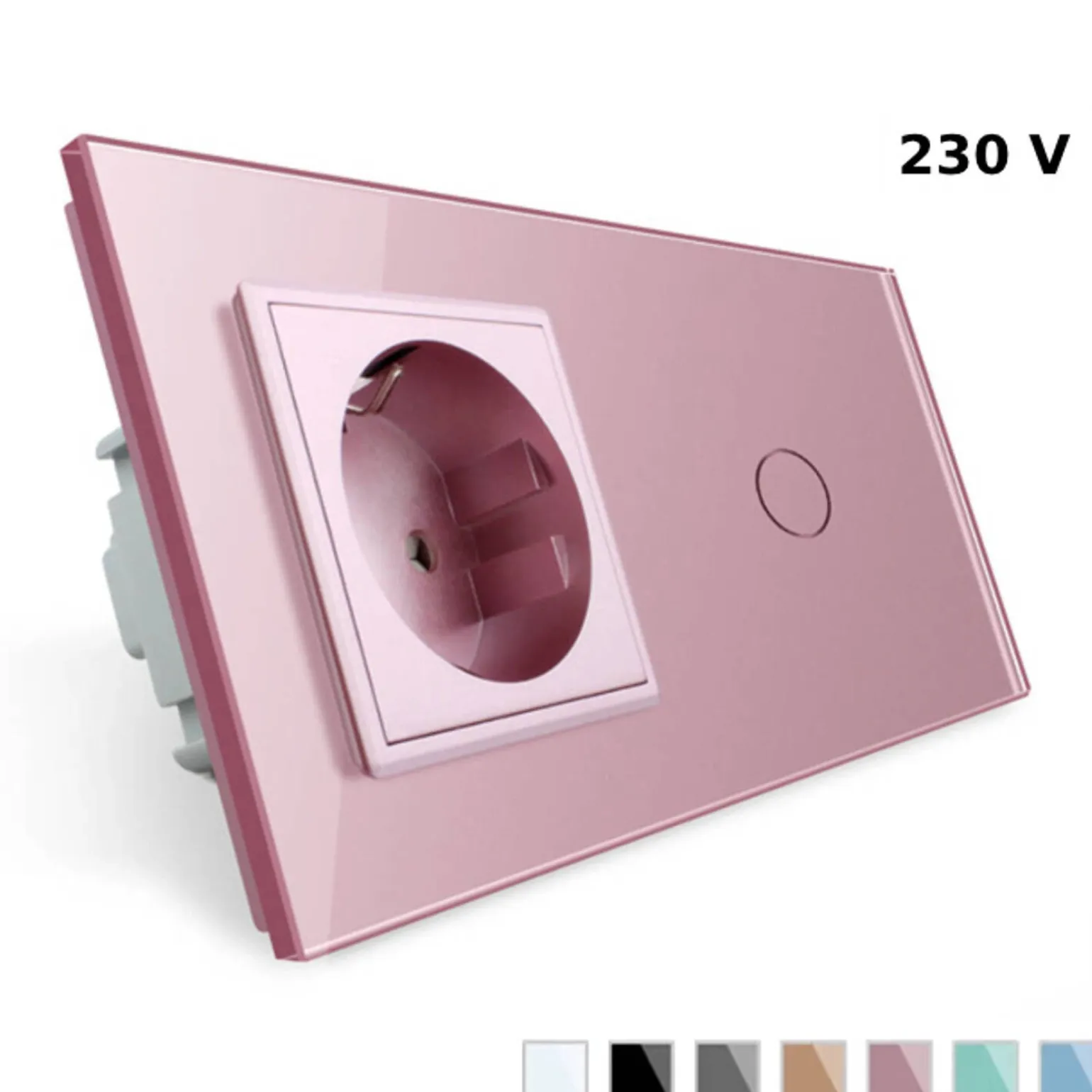 Gniazdo 230V 16A z włącznikiem dotykowym pojedynczym z ramką szklaną różową (VL-C701EU-67) LIVOLO
