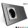 Gniazdo 230V 16A z włącznikiem dotykowym pojedynczym z ramką szklaną srebrną (VL-C701EU-64) LIVOLO