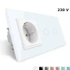 Gniazdo 230V 16A z włącznikiem dotykowym podwójnym z ramką szklaną Białą (VL-C702EU-61) LIVOLO