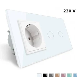 Gniazdo 230V 16A z włącznikiem dotykowym podwójnym z ramką szklaną Białą (VL-C702EU-61) LIVOLO