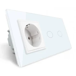 Gniazdo 230V 16A z włącznikiem dotykowym podwójnym z ramką szklaną Białą (VL-C702EU-61) LIVOLO