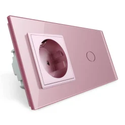Gniazdo 230V 16A z włącznikiem krzyżowo-schodowym pojedynczym z ramką szklaną różową (VL-C701SEU-67) LIVOLO