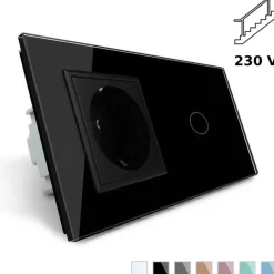 Gniazdo 230V 16A z włącznikiem krzyżowo-schodowym pojedynczym z ramką szklaną czarną (VL-C701SEU-62) LIVOLO