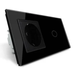 Gniazdo 230V 16A z włącznikiem krzyżowo-schodowym pojedynczym z ramką szklaną czarną (VL-C701SEU-62) LIVOLO