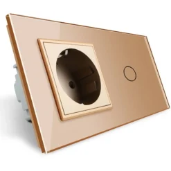 Gniazdo 230V 16A z włącznikiem krzyżowo-schodowym pojedynczym z ramką szklaną złotą (VL-C701SEU-63) LIVOLO