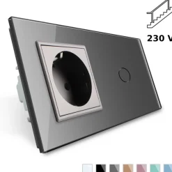Gniazdo 230V 16A z włącznikiem krzyżowo-schodowym pojedynczym z ramką szklaną srebrną (VL-C701SEU-64) LIVOLO
