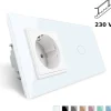 Gniazdo 230V 16A z włącznikiem krzyżowo-schodowym pojedynczym z ramką szklaną białą (VL-C701SEU-61) LIVOLO