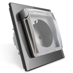 Gniazdo 230V 16A ze srebrnym panelem szklanym i nakładką bryzgoszczelną (VL-W01EUNW-64) LIVOLO