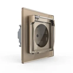 Gniazdo 230V 16A ze złotym panelem szklanym i nakładką bryzgoszczelną (VL-W01EUNW-63) LIVOLO