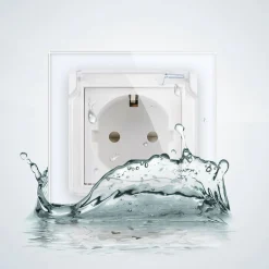 Gniazdo 230V 16A ze złotym panelem szklanym i nakładką bryzgoszczelną (VL-W01EUNW-63) LIVOLO