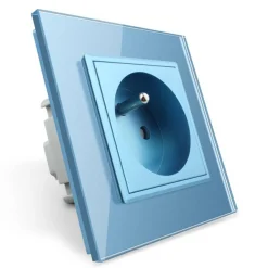 Gniazdo z bolcem 230V 16A z niebieskim panelem szklanym (VL-W01FR-69) LIVOLO