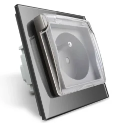 Gniazdo z bolcem 230V 16A ze srebrnym panelem szklanym i nakładką bryzgoszczelną (VL-W01FRNW-64) LIVOLO